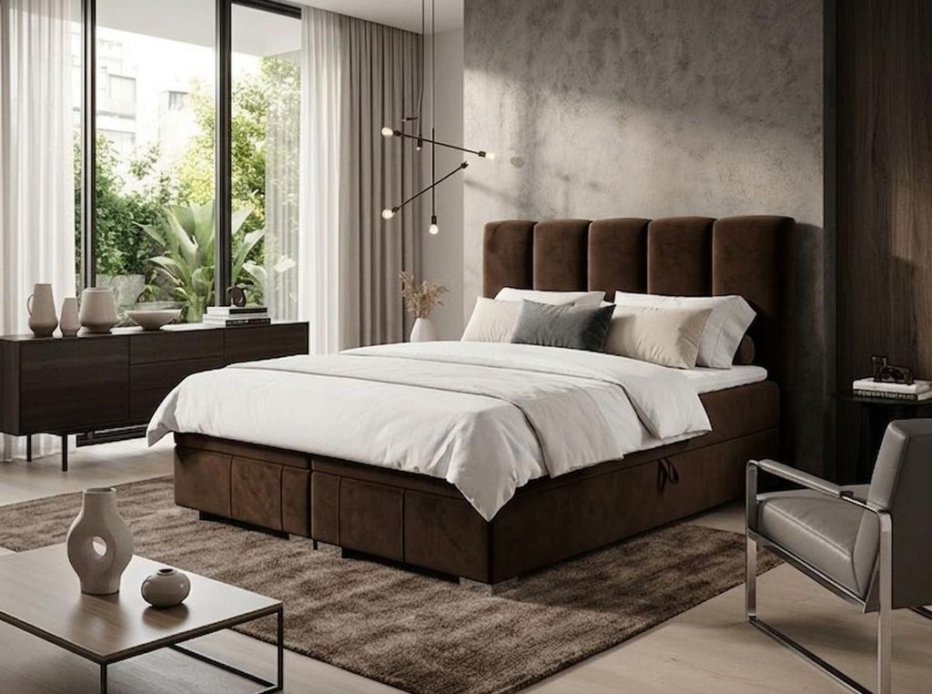 Boxspringbett OSLO 160 cm x 200 cm AMOR VELVET 01 Braun Produktbild 
