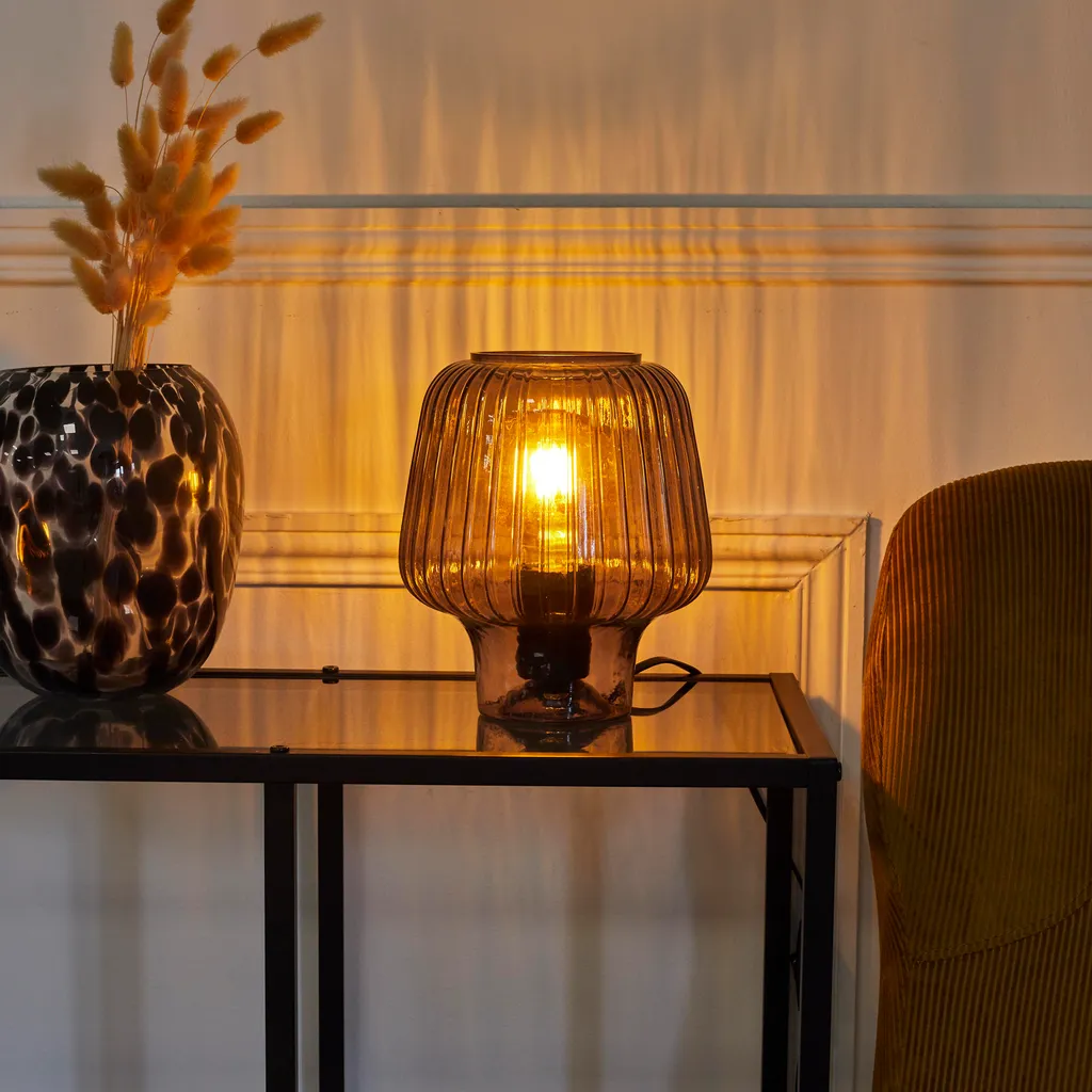 Petite Lampe Champignon Verre Fumé Noir : Éclairage Doux sans Éblouir