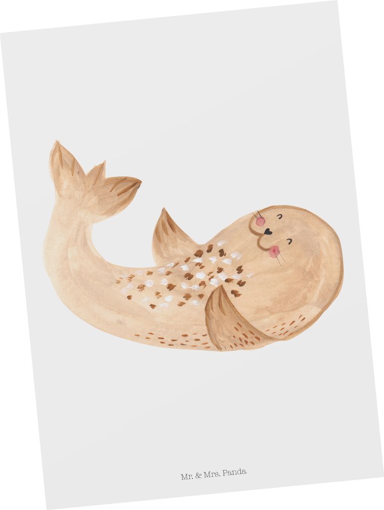 Mr. & Mrs. Panda Ansichtskarte Robbe Liegen - Weiß - Geschenk, Freude, Postkarte, Lustige Sprüche, Strand, bildkarte, Ostsee, Ansichtskarten, Nor...