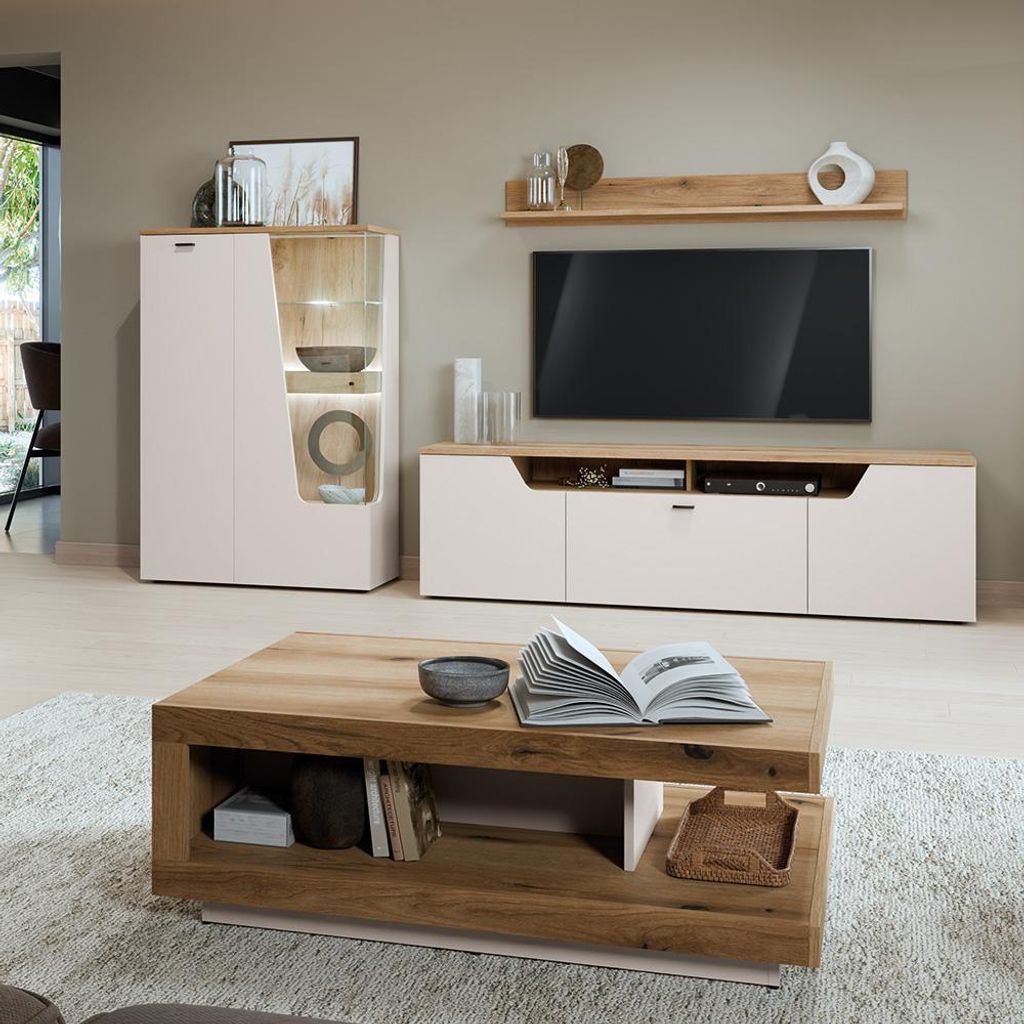 Wohnzimmer-Set in Kaschmir & Eiche mit Couchtisch, 4-teilig Produktbild 
