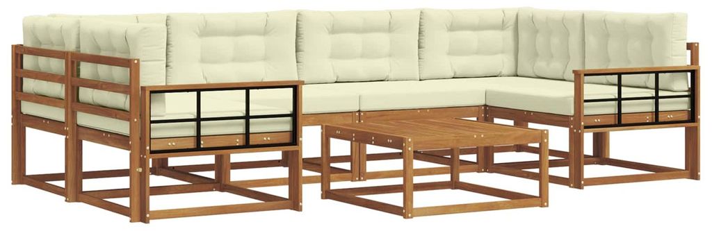vidaXL Outdoor-Sofagarnitur mit Kissen 7 pcs Natur und Creme
