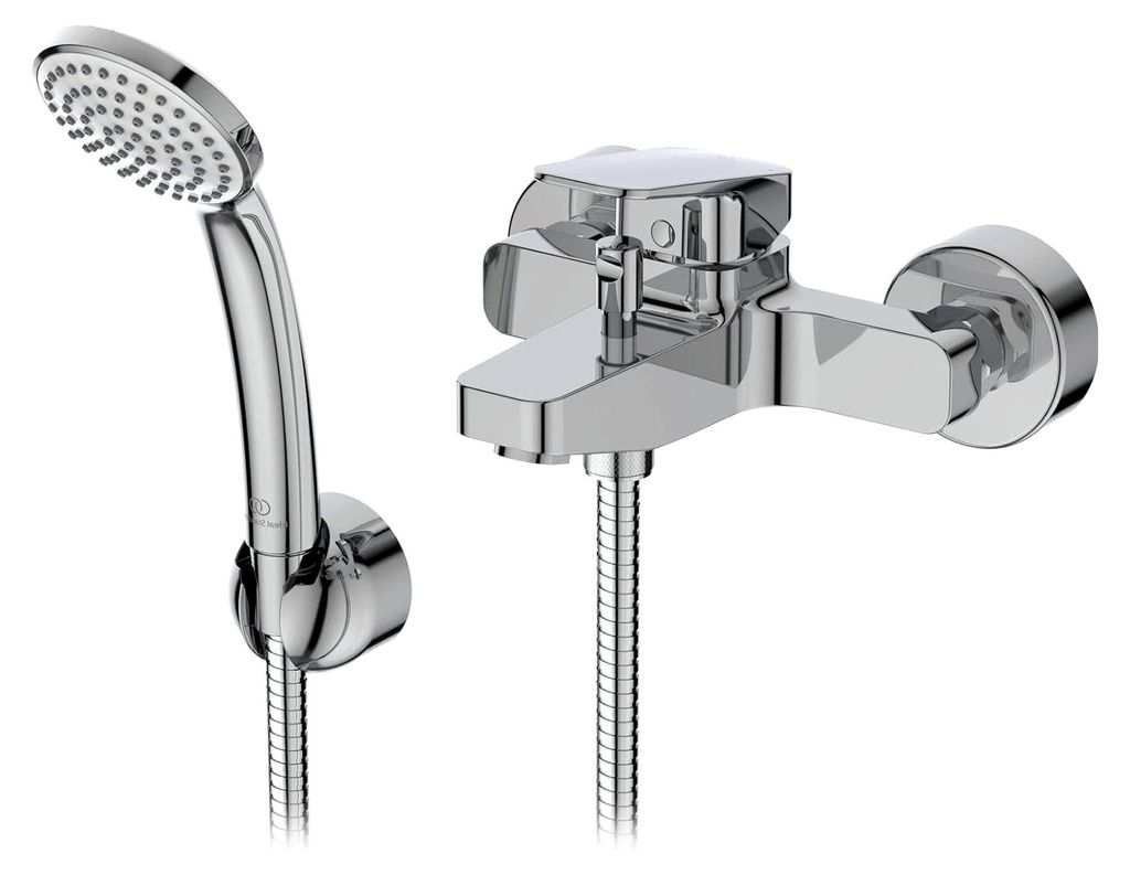 Ceraplan Badearmatur zur Wandmontage mit Handbrause – Einhebel-Badearmatur Aufputz DN 15 Ausladung 115 mm in Chrom