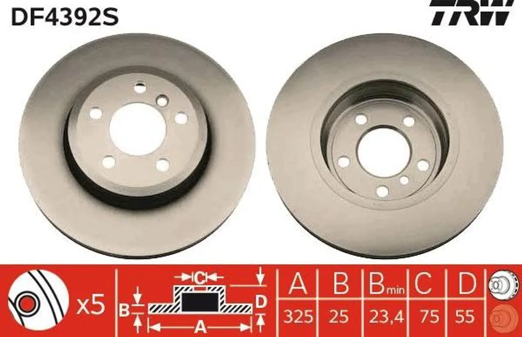 Éliminez les Vibrations : Disque de frein TRW DF4392S pour BMW X3 OE