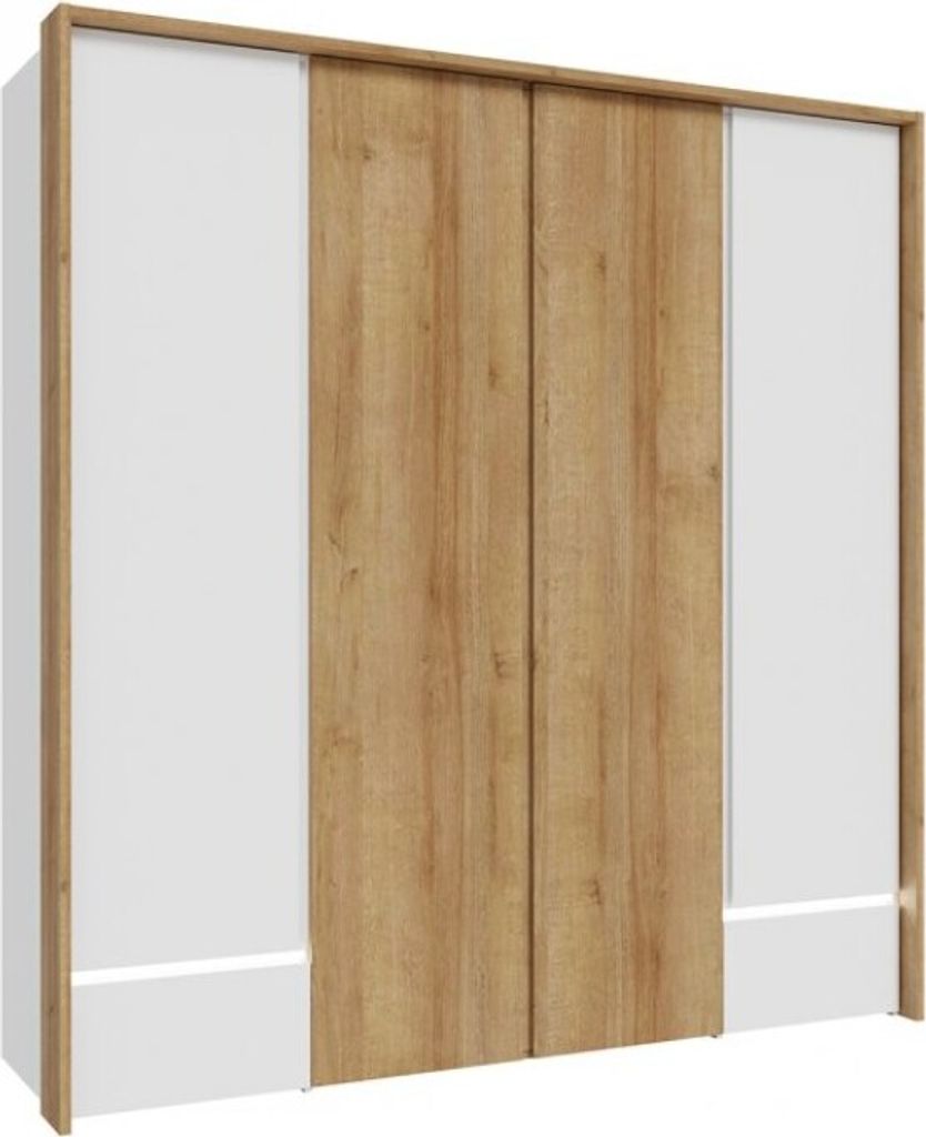 Furniture24 Kleiderschrank 204.7 x 212.7 x 58.2 cm LENNYBELARDO LNBS3411B 4-türiger Schlafzimmer Schrank 3 Kleiderstangen 2 Schubkästen Weiß/Wei...