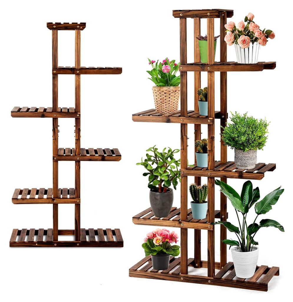 Pflanzenregal aus Holz, vertikaler Blumenständer mit 6 Ebenen, multifunktionaler Pflanzenständer für Innenräume, Balkon und Garten, 75 x 25 x 1...