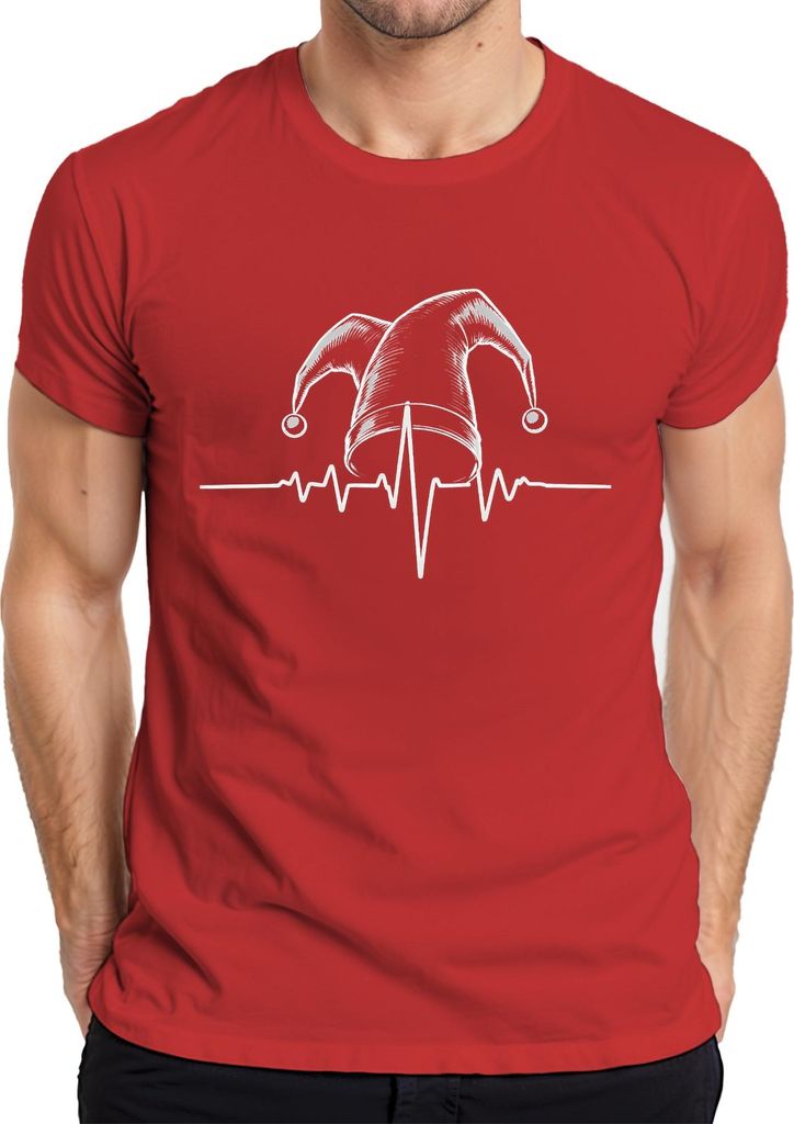 Narrenkappe Herzschlag EKG Karneval Clown Kardiologie Retro Herren T-Shirt, Rot, S