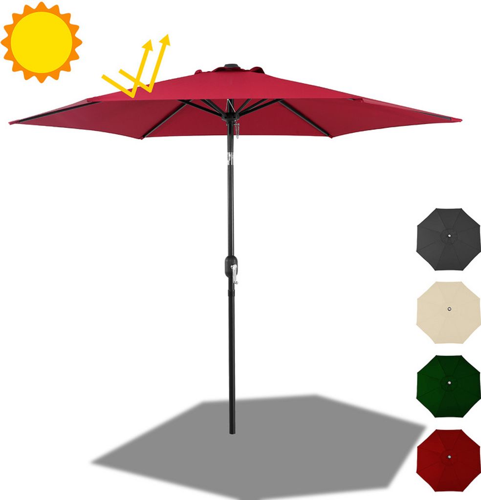Jiubiaz Sonnenschirm Ø300cm, Gartenschirm, ohne knickbar, Schirmtuch mit PA-Beschichtung, UV-Schutz bis UPF 50+, ohne Ständer, Rot