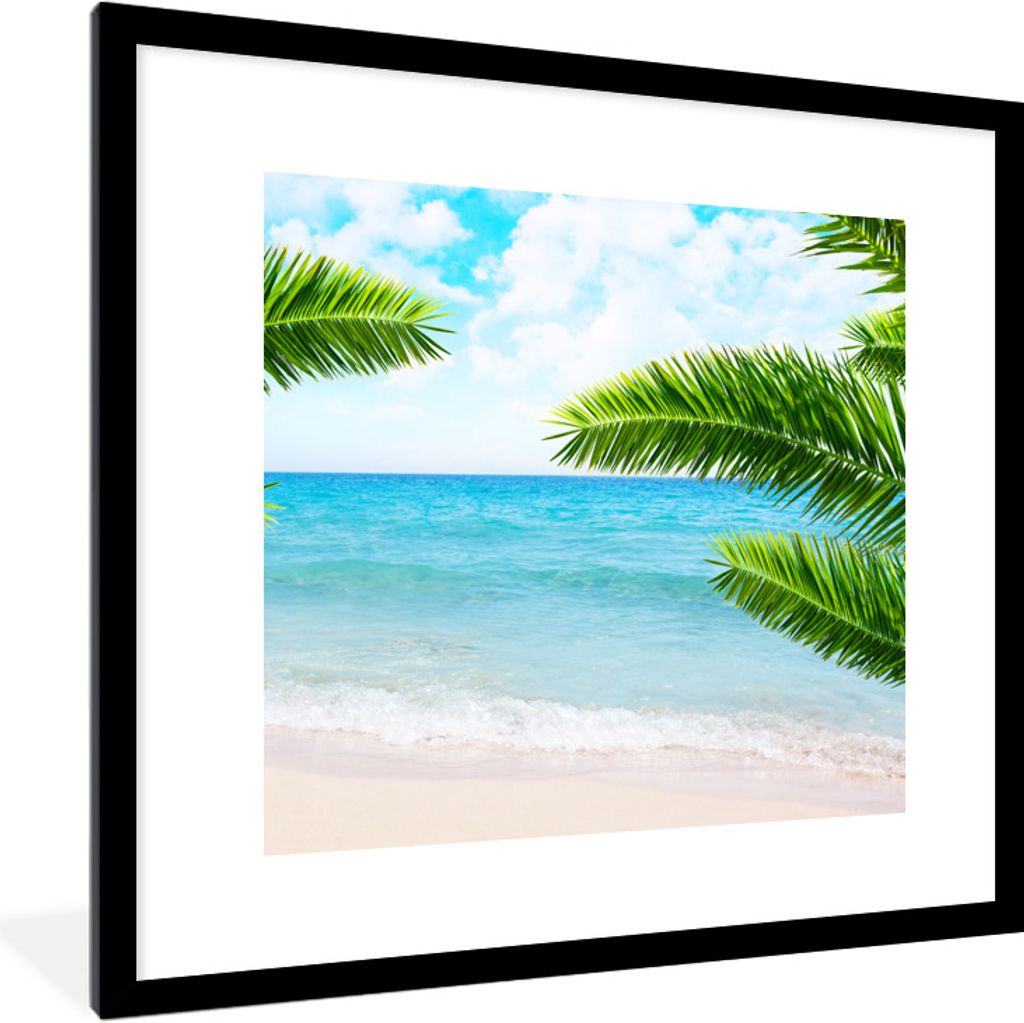 MuchoWow Gerahmtes Poster Tropisch - Palme - Strand 40x40 cm - Poster mit Schwarzem Bilderrahmen Wandposter Rahmen Foto Bilder - Poster - Plakat ...