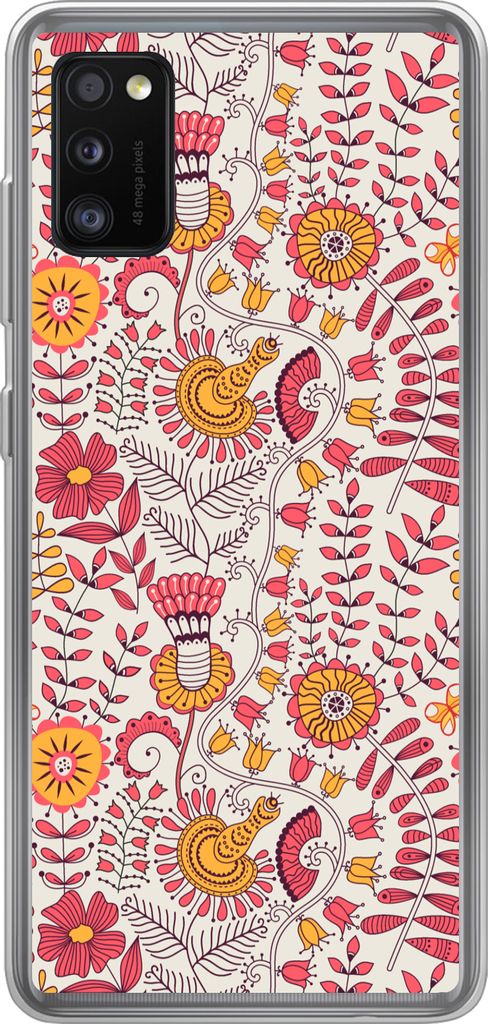 MuchoWow Handyhülle Schutzhülle Hülle für Telefoonhoesje Samsung Galaxy A41 Blumen - Design - Rosa - Orange Silikon Softcase Handy Hülle - M...