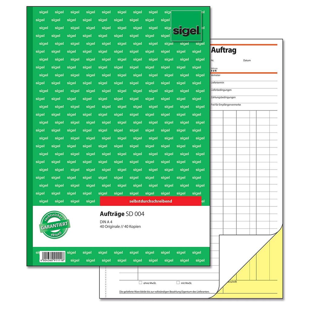 sigel libro dei moduli "", A4, 2 x 40 fogli, SD Immagine del prodotto 