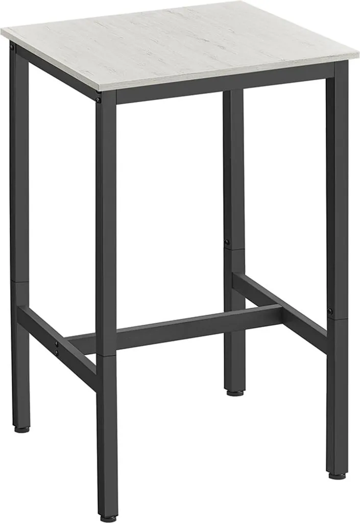 Table de bar haute 60x60x92 cm structure acier blanc vintage et noir