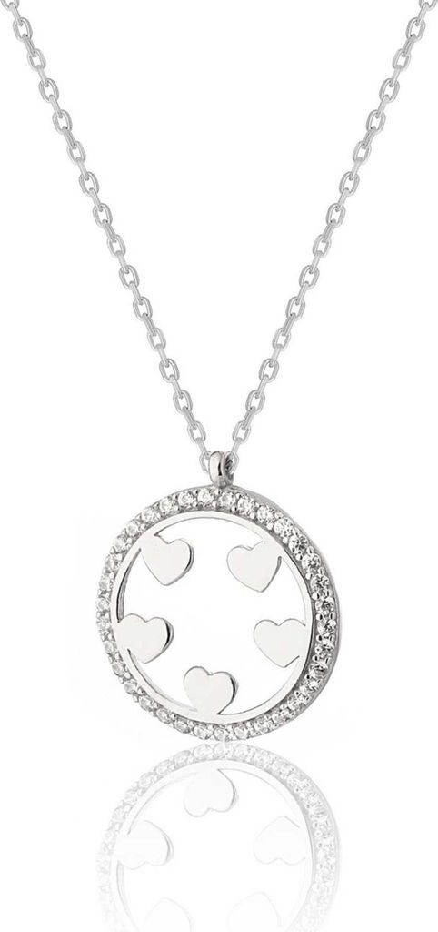 925 Silber Kette 5 Herzen im Kreis – Damen Collier mit Zirkonia Anhänger Rosegold