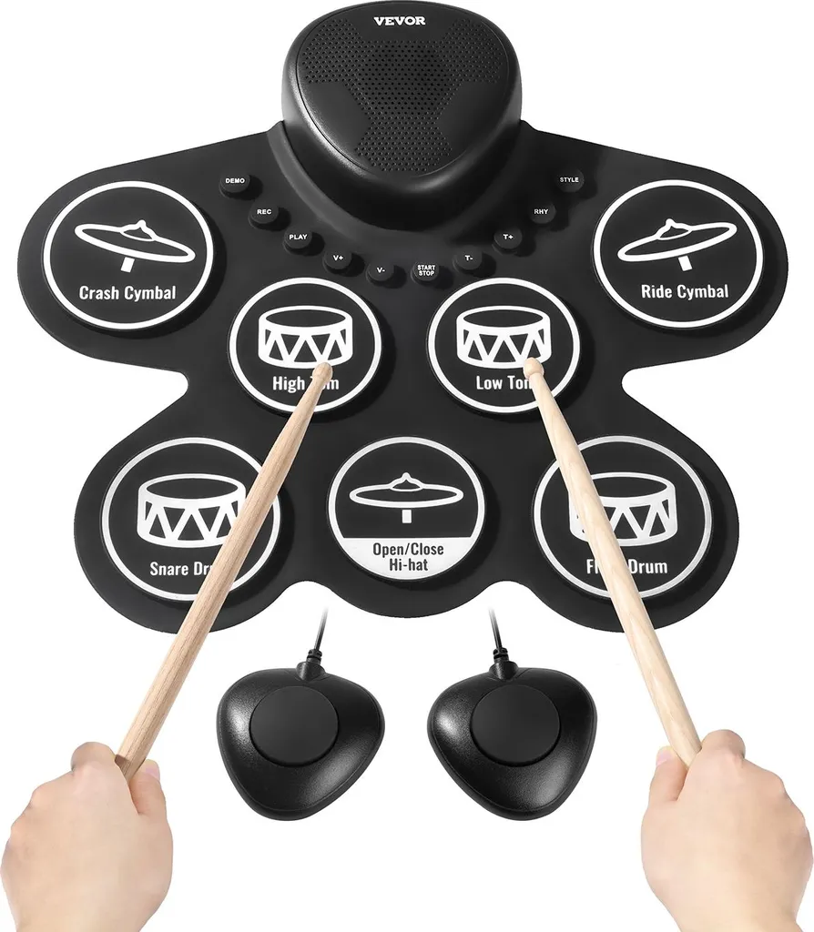 Batterie électronique VEVOR portable 7 pads avec prise casque noir