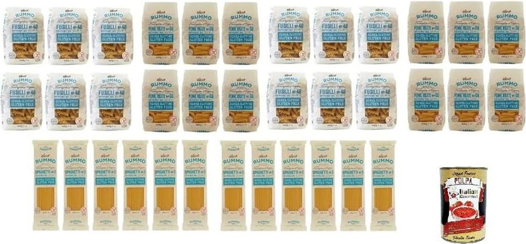 Rummo Pasta glutenfrei Mix 36x400g | Fusilli, Penne, Spaghetti – al bronzo, langsam getrocknet, extra bissfest, Mais & Reis – Vorratspack + Ita...
