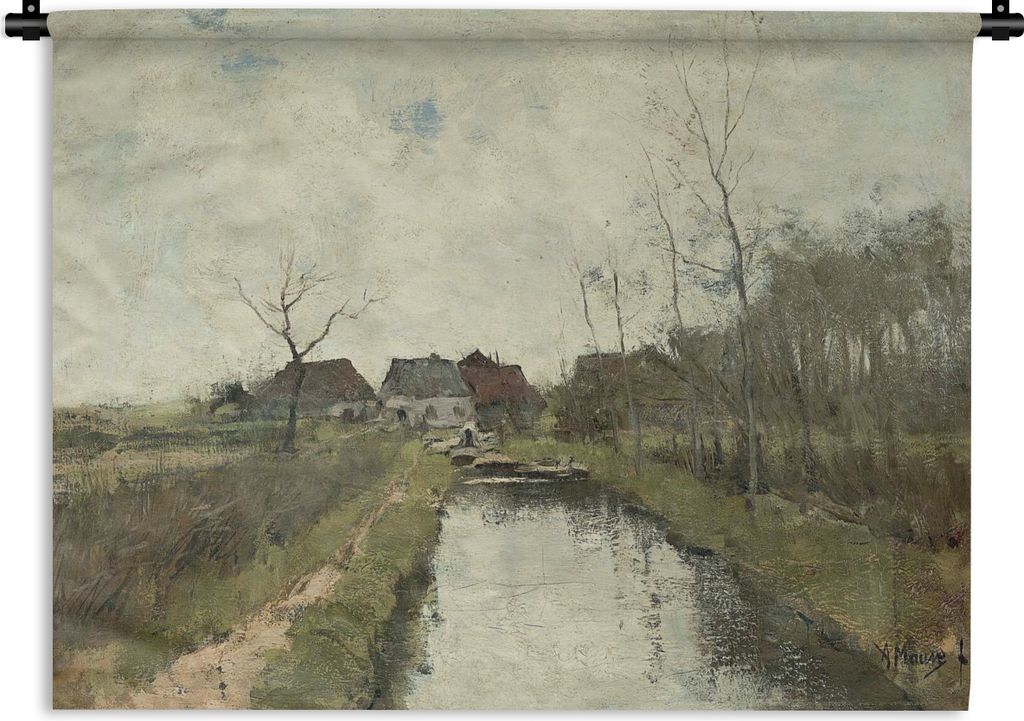 MuchoWow Wandteppich Wandbehang Häuschen an einem Graben - Gemälde von Anton Mauve 120x90 cm Tapisserie Dekoration Wandtuch - Wohnen - Aufhäng...