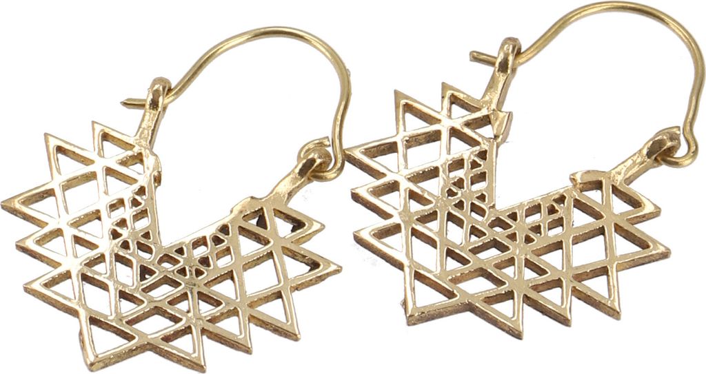 Tribalohrringe aus Messing, Ethnoohrringe Shri Yantra, Goaschmuck - Gold, Gold-Farben, 3,5*3*0,1 cm, Ohrringe + Ohrstecker Modeschmuck