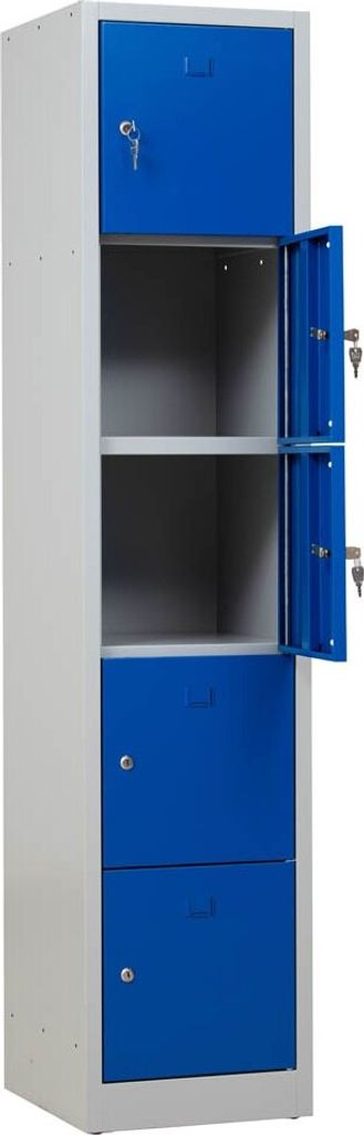 Gürkan Schließfachschrank lichtgrau, enzianblau 110889, 5 Schließfächer 41,0 x 45,0 x 190,0 cm