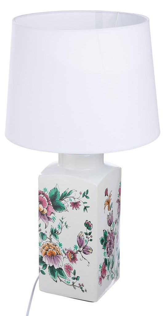 Gilde Tischleuchte, "Florale", Blumendesign, Keramik, mehrfarbig, weiß, VE 1, H. 56 cm, D. 28 cm 34372 4063387343722