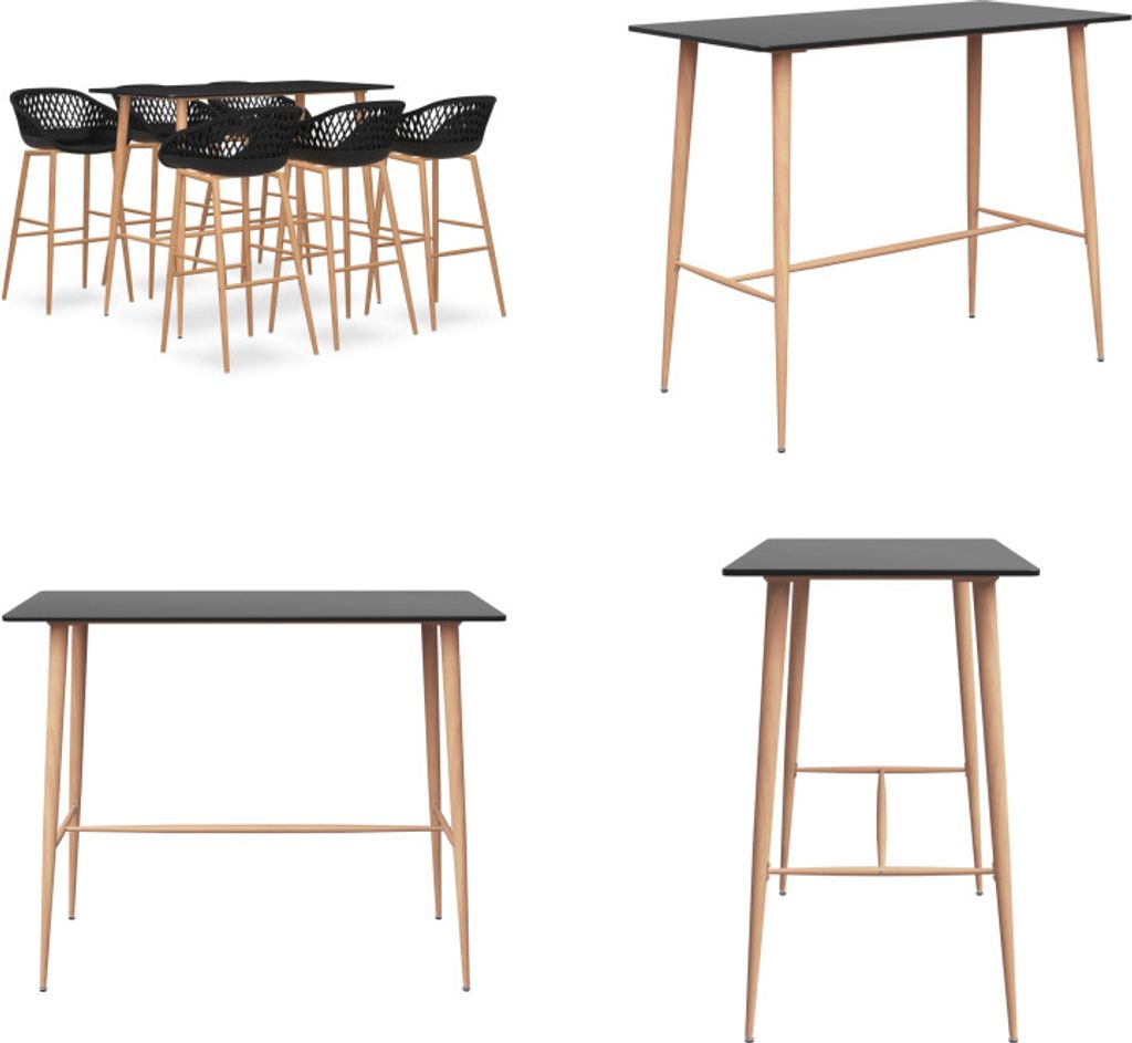 vidaXL 7 tlg. Bar Set Schwarz - Bar-Set - Bar-Sets - Bartisch Mit Barhocker - Bartische Mit Barhocker