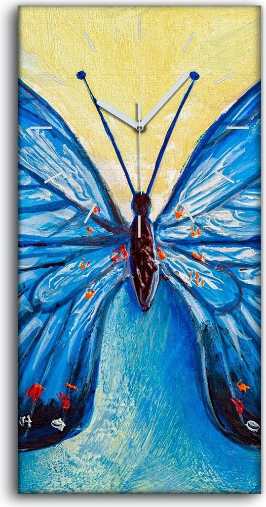 Wanduhr Bürouhr Leinwand Bild 30x60 Gemälde Insekten Käfer Schmetterling Kunst - weiße Hände