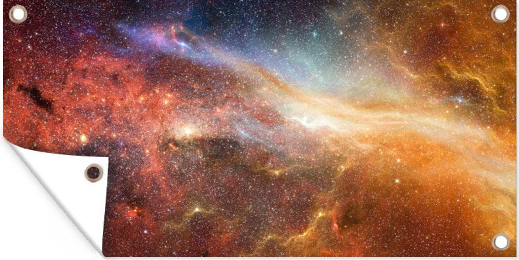 MuchoWow 60x30 cm Outdoor-Poster Gartendeko Sichtschutz Garten Poster für den Garten Weltraum - Sterne - Orange