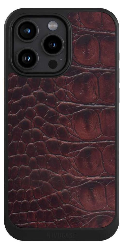 NIVOCASE Hülle für Apple iPhone 15 Pro Max Handyhülle NIVOcore Case Schwarz Animalprint Krokodil Leder