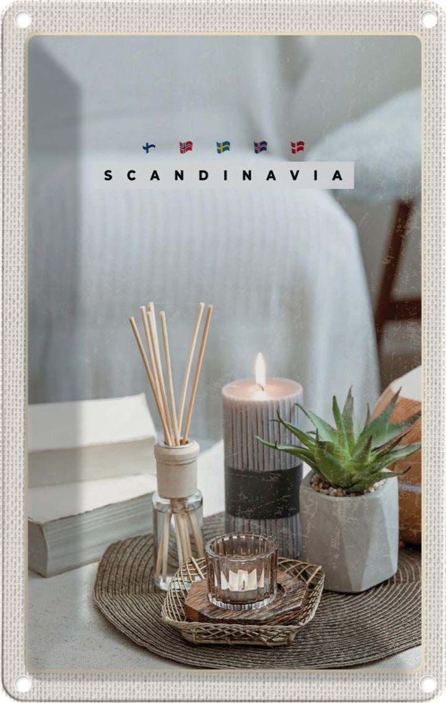 vianmo Blechschild 30x20 cm Skandinawien Kerze Vase Tischdecke Bildmotiv Reisemotiv Abenteuer Reisen Urlaub