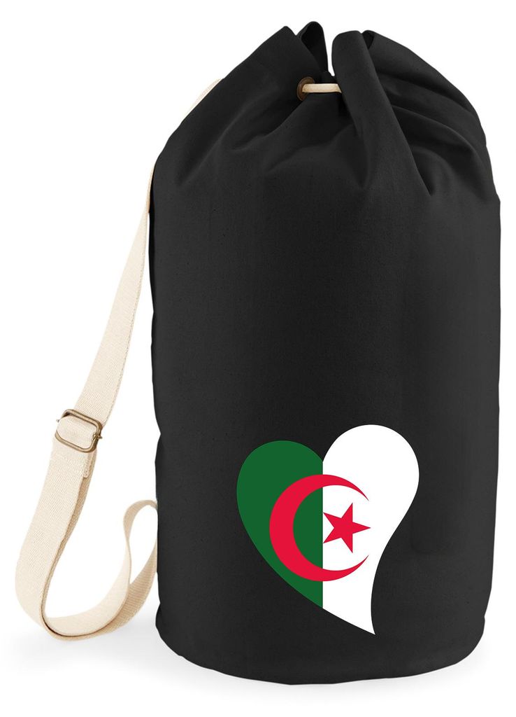 Huuraa Seesack Algerien Flagge Herz 20 Liter Black Baumwolle Rucksack Geschenkidee