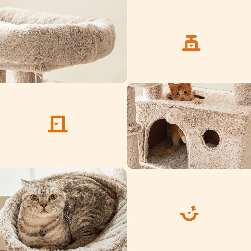 Arbre à chat design marron clair avec plateformes et niche douillette - 4