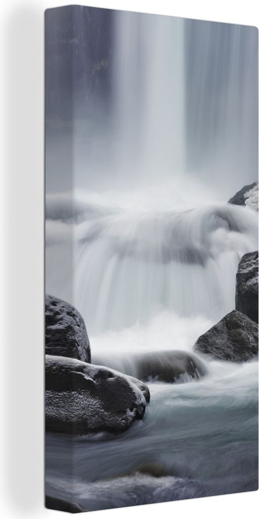 MuchoWow - Leinwandbilder - Wasserfall - Steine - Natur, Wandbild, Wanddeko Bilder Wohnzimmer, 20x40 cm