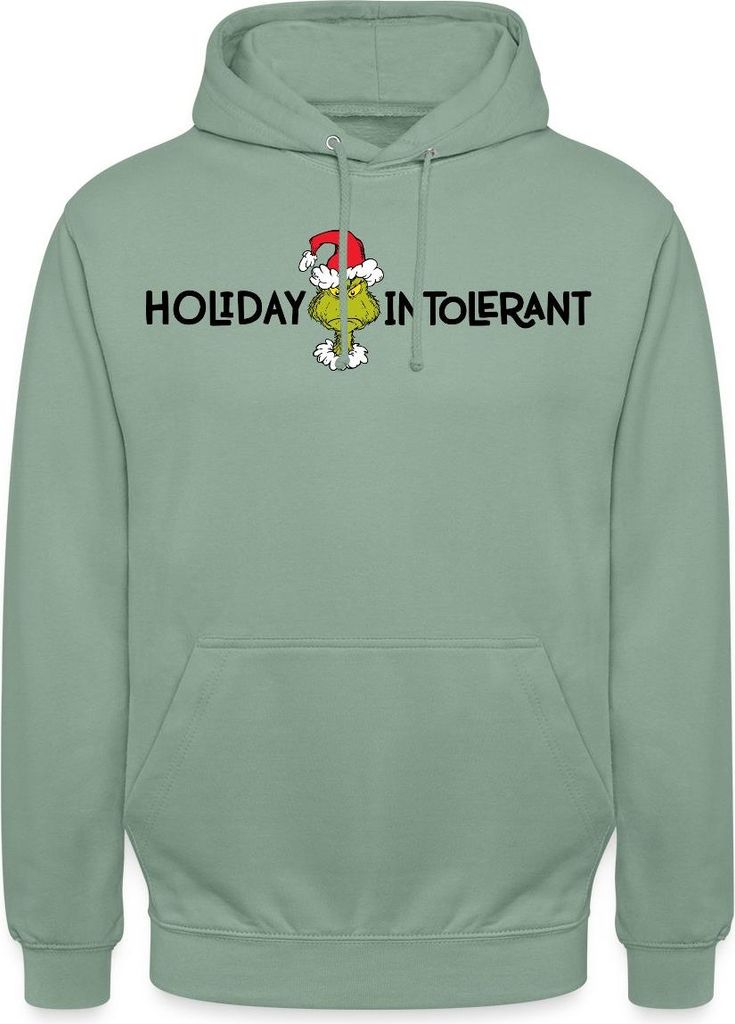 Spreadshirt Der Grinch Statement Holiday Intolerant Uni Hoodie, XL, Graugrün