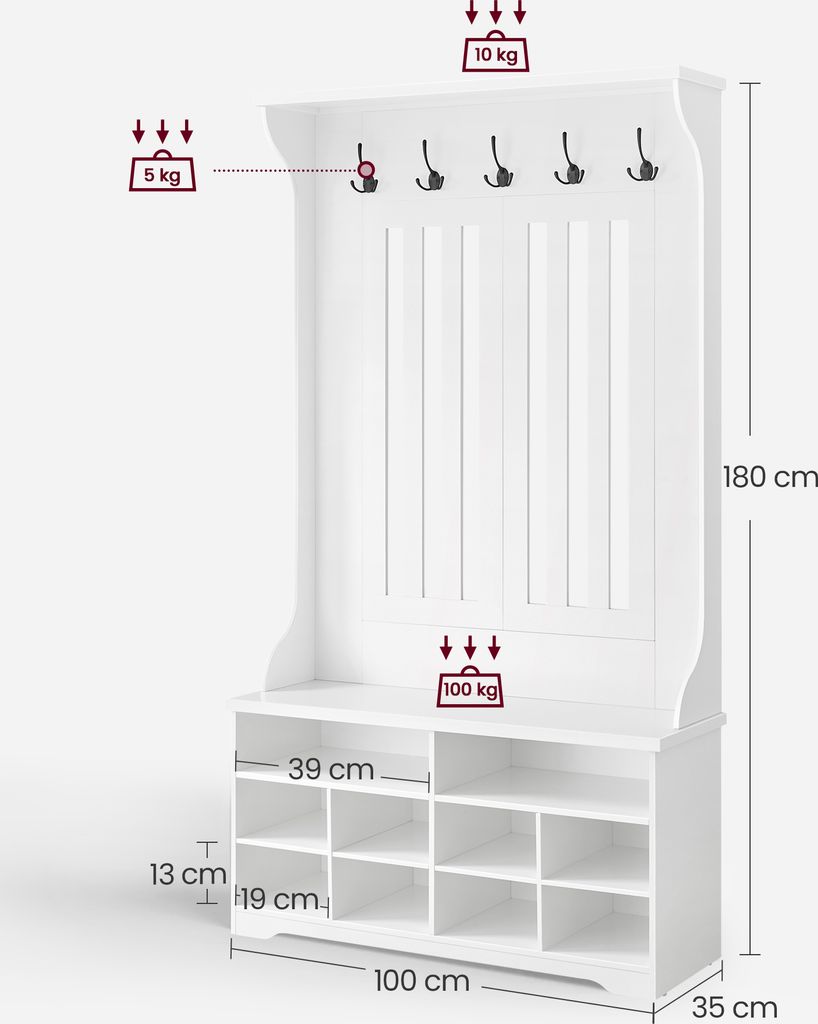 VASAGLE Garderobenständer mit Schuhbank, Garderobe, Produktbild 5