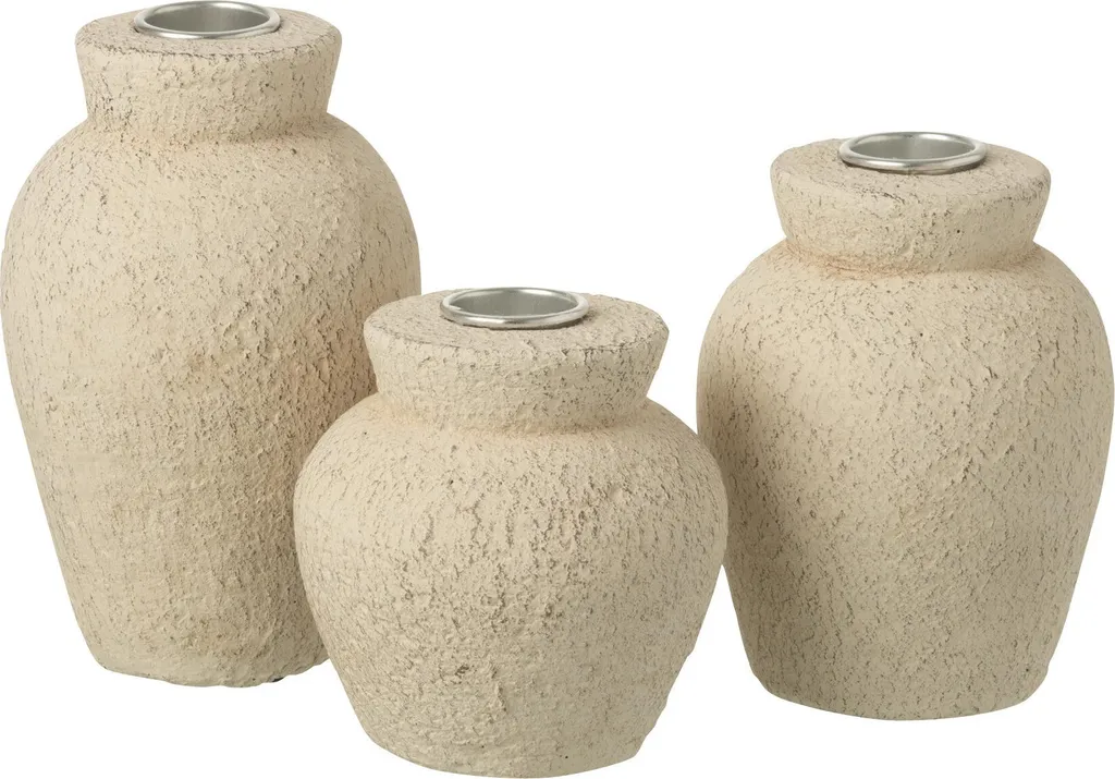 Bougeoirs en Ciment Beige Clair J-Line : Lot de 3 Chandeliers Design