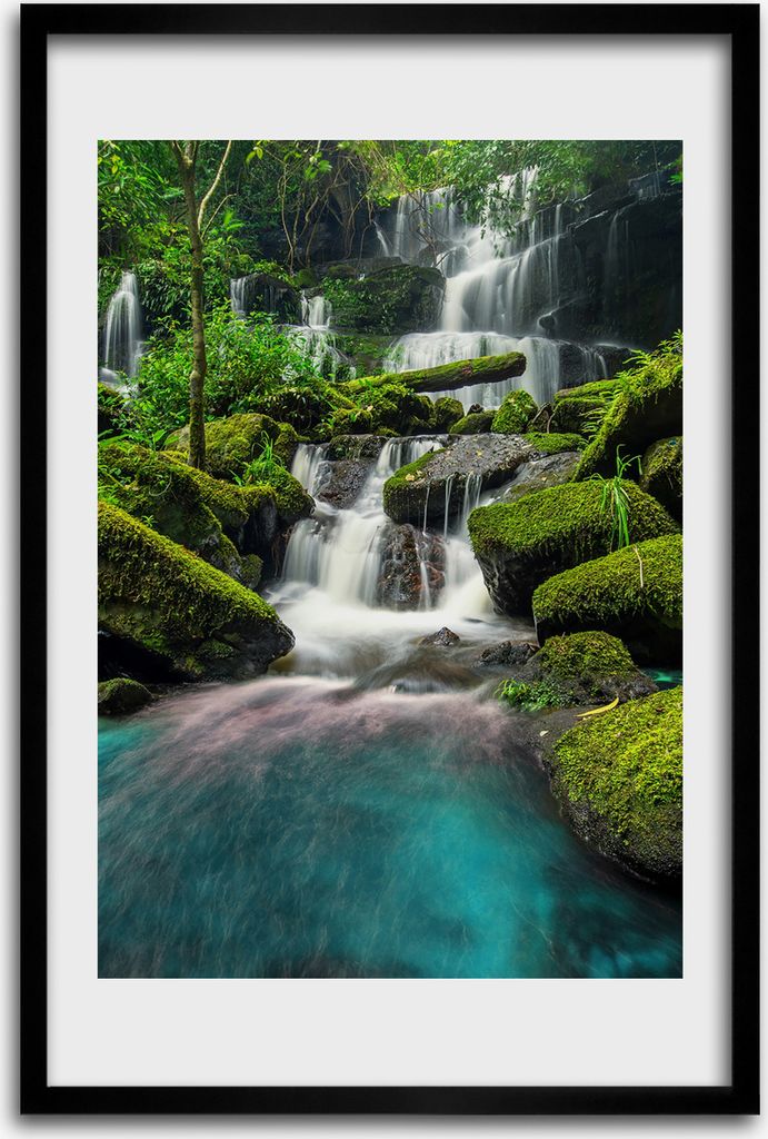 Bild - Bilderrahmen - 40 cm x 60 cm - MDF - Rahmen - Wandkunst - Wasserfall im Dschungel