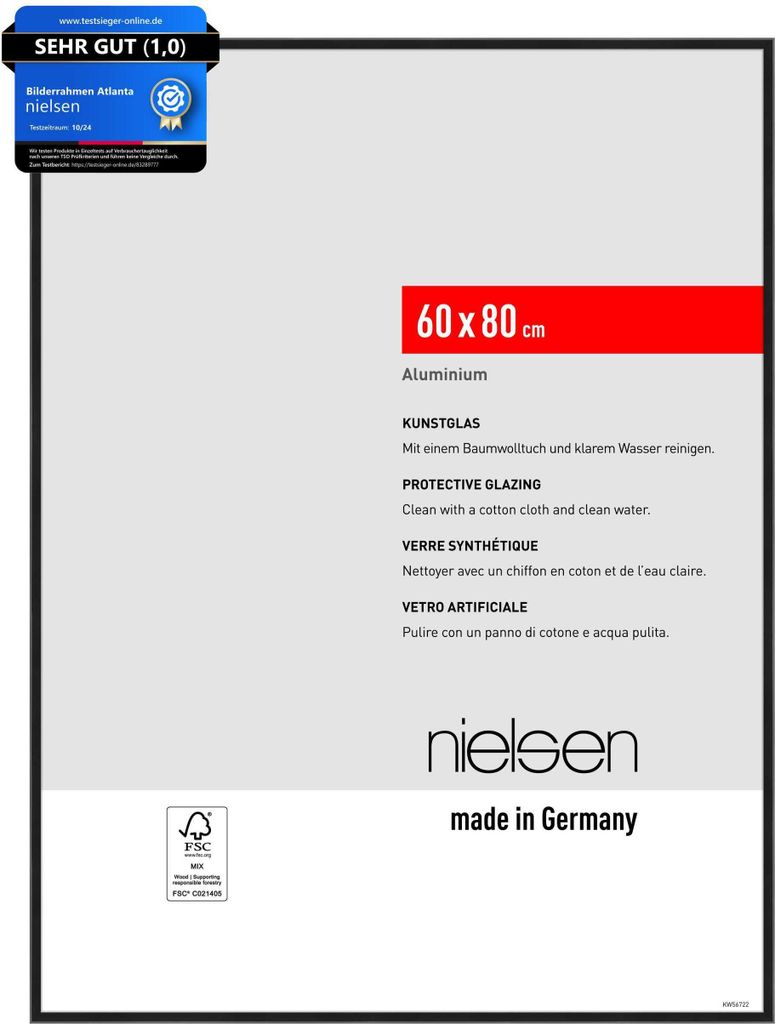 nielsen Aluminium Bilderrahmen Atlanta, 60 x 80 cm, Schwarz Produktbild 