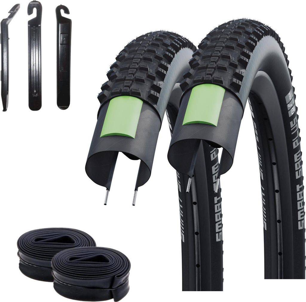 2 x Smart Sam PLUS Fahrradreifen Performance DD GreenG E-50 54-622 (29,0 x 2,10") + 2 Schwalbe SV19 inkl. 3 Reifenheber