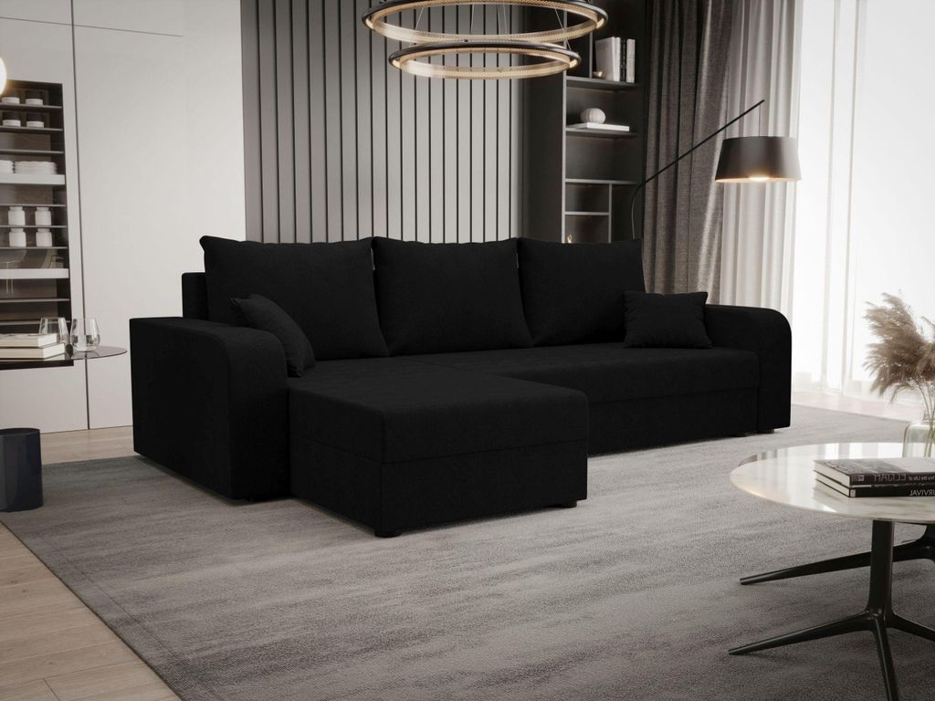 BEDANTE ECKSOFA HEWLET L BIS Cosmic 100 Links Schwarz mit Schlaffunktion L-Form Sofa mit Stauraum Bettkasten Wohnzimmersofa Couch Sofa Bettsofa Bet...