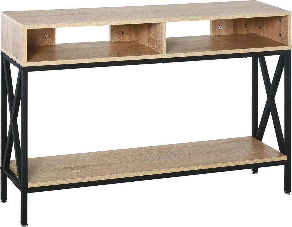Console bois noir 2 compartiments et étagère de rangement - 120 cm