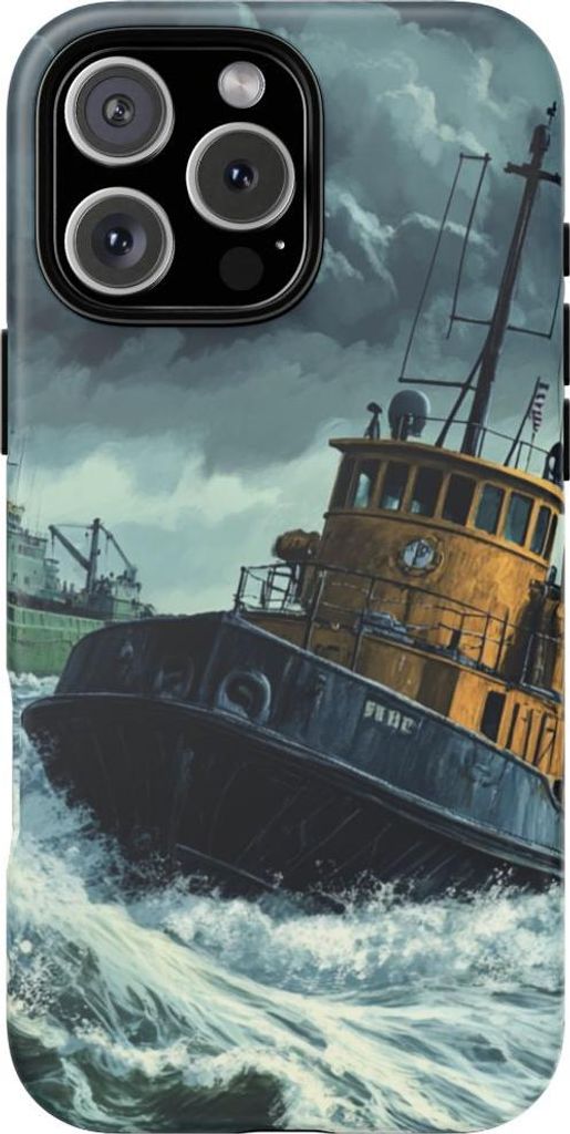 Schlepper zieht Frachtschiff durch stürmische See – Hülle Kompatibel mit iPhone 16 Pro Max