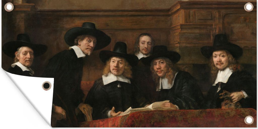 MuchoWow 60x30 cm Outdoor-Poster Gartendeko Sichtschutz Garten Poster für den Garten Die Stahlmeister - Gemälde von Rembrandt van Rijn