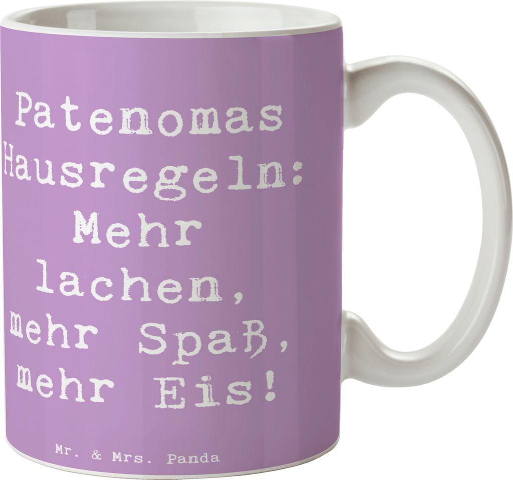 Mr. & Mrs. Panda Pott Spruch Patenoma Hausregeln - Lavendeltraum - Geschenk, Tasse, Lachen, Patenschaft, Kaffeetasse, Teetasse, Familie, Becher, Te...