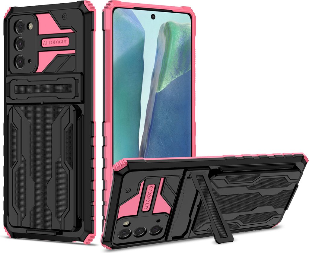 Galaxy Note 20 Hülle, Hybrid Robust Schutz Stoßfest Schutzhülle mit Kartenhalter Ständer für Samsung Galaxy Note 20 Rosa