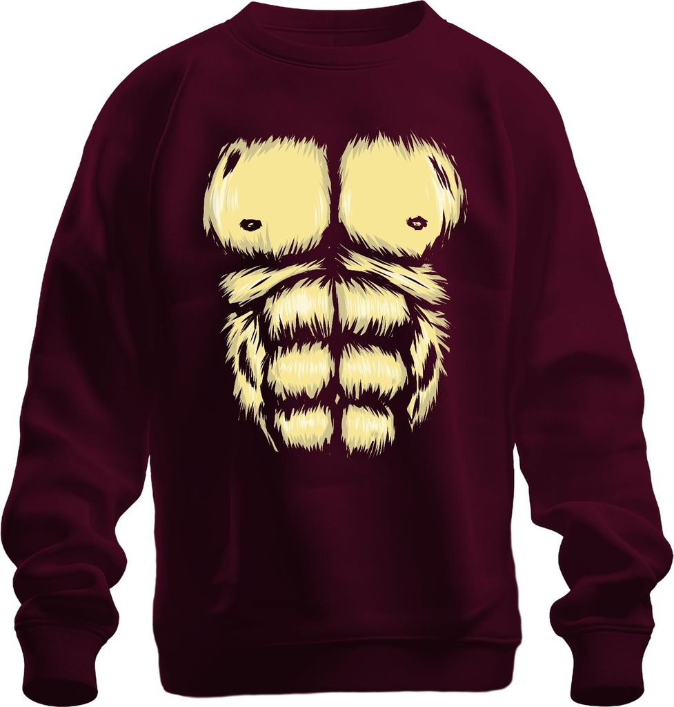 Gorilla Fell Sixpack Brust Muskel Halloween Karneval Kostüm Uni Sweatshirt Pullover, Burgundy, S