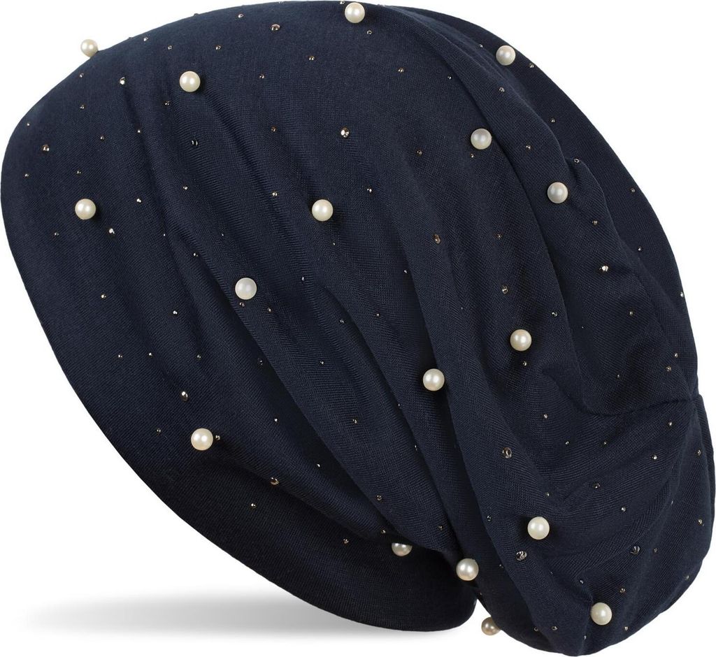 styleBREAKER Beanie Mütze mit Perlen und Strass Nieten, Slouch Longbeanie, Damen 04024140