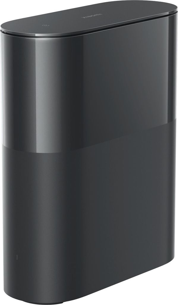 A studio shot of a black Xiaomi Mesh System router.