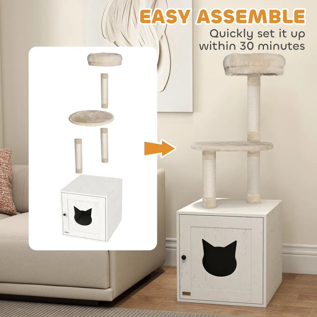 Arbre à chat d'appartement avec cache-litière fermé beige 129 cm - 10