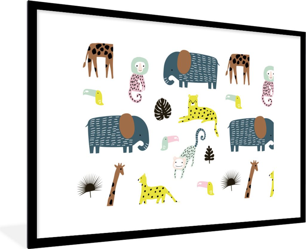 MuchoWow MuchoWow Gerahmtes Poster Tiere - Wilde Tiere - Weiß 90x60 cm - Poster mit zchwarzem Bilderrahmen - Wanddekoration - Fotos