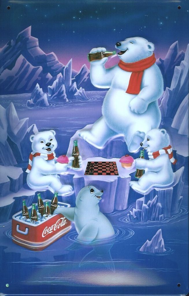 Blechschild Coca Cola Eisbären (1) Schach Coke Nostalgieschilde retro Schild