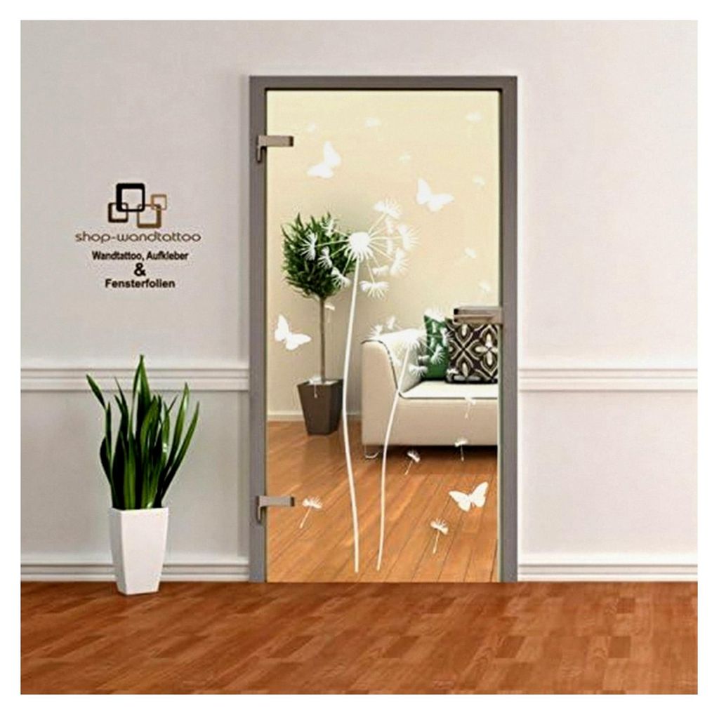 Glastür Aufkleber Folie Glasdekor Fensterfolie Sichtschutz für Wohnzimmer, Bad, Küche, Pusteblume einzeln oder im Set (2er Set 120cm und 160cm)