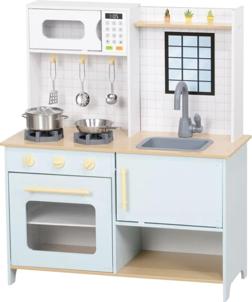 Cuisine enfant en MDF avec micro-ondes et accessoires inox - Bleu